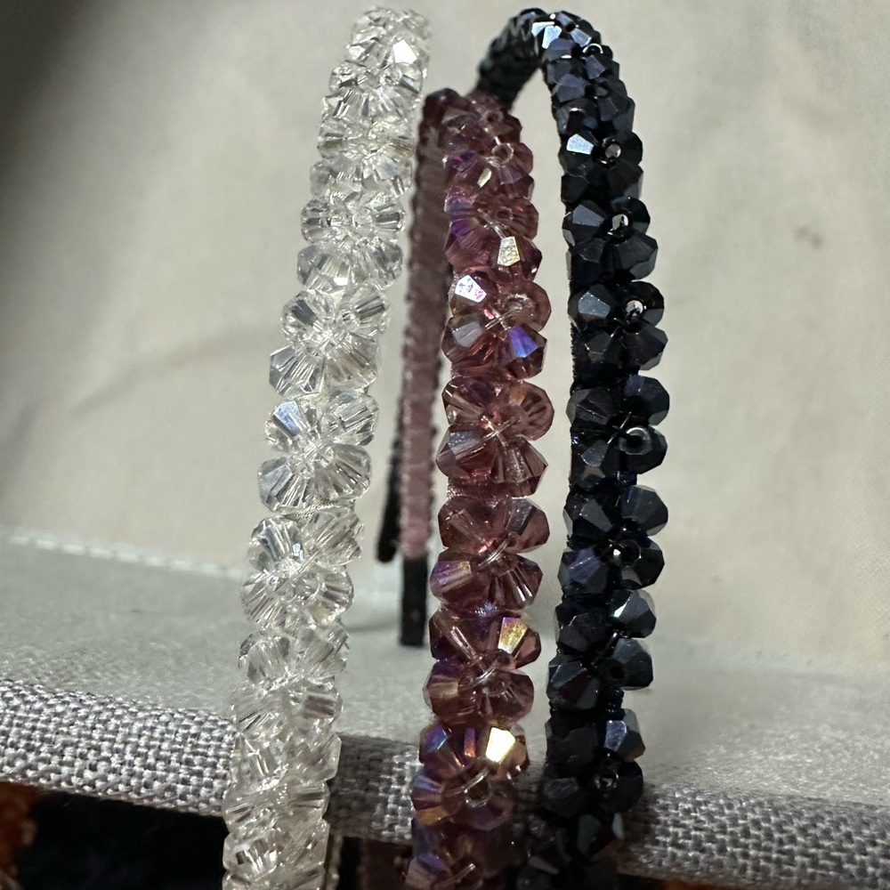 Elegant Crystal Beaded Headbands - Black, Purple, and Clear